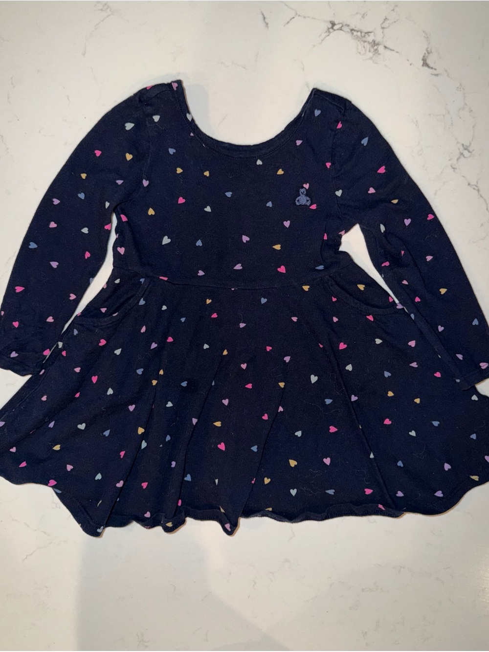 Girls Navy Heart-Print Long Sleeve Dress - Gap Brand